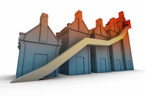 Houses with up arrow showing increased Clearwater homes sales